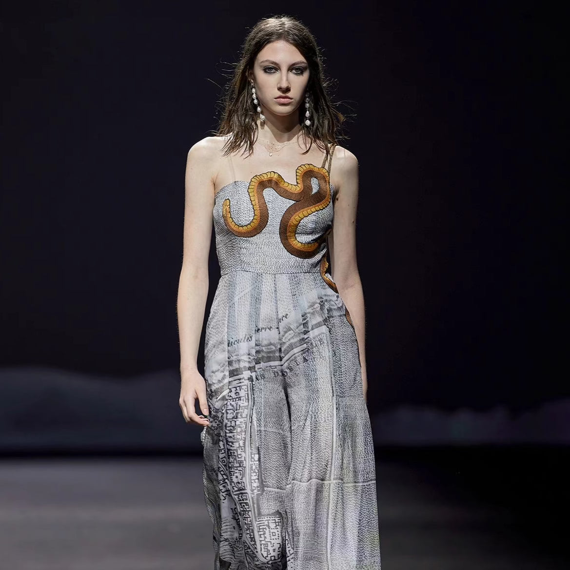 silver gray printed snake embroidered jumpsuit remulia silver gray printed snake embroidered jumpsuit remulia