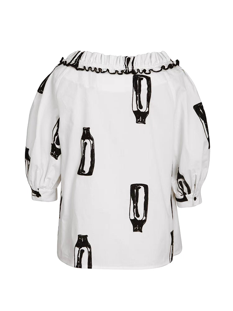 bow round collar white shirt