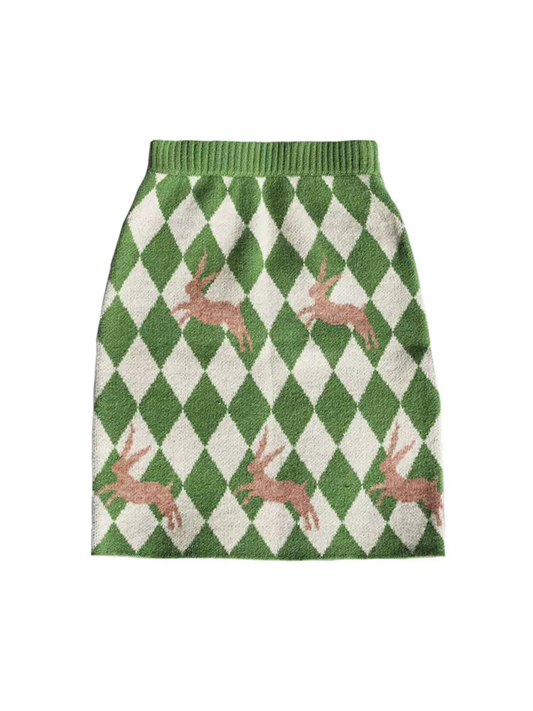 green rhombus rabbit skirt
