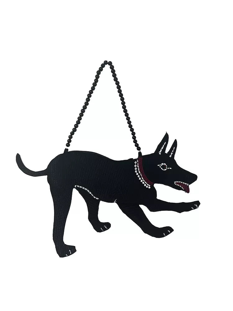 retro handbag original black embroidered mini dog bag