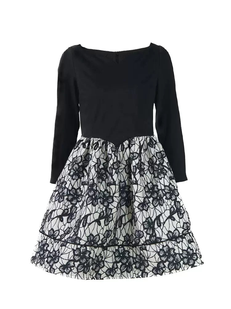 splicing nine-quarter sleeve dress