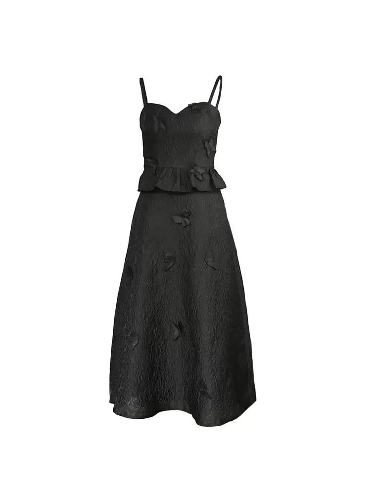 butterfly embroidered suspender dress