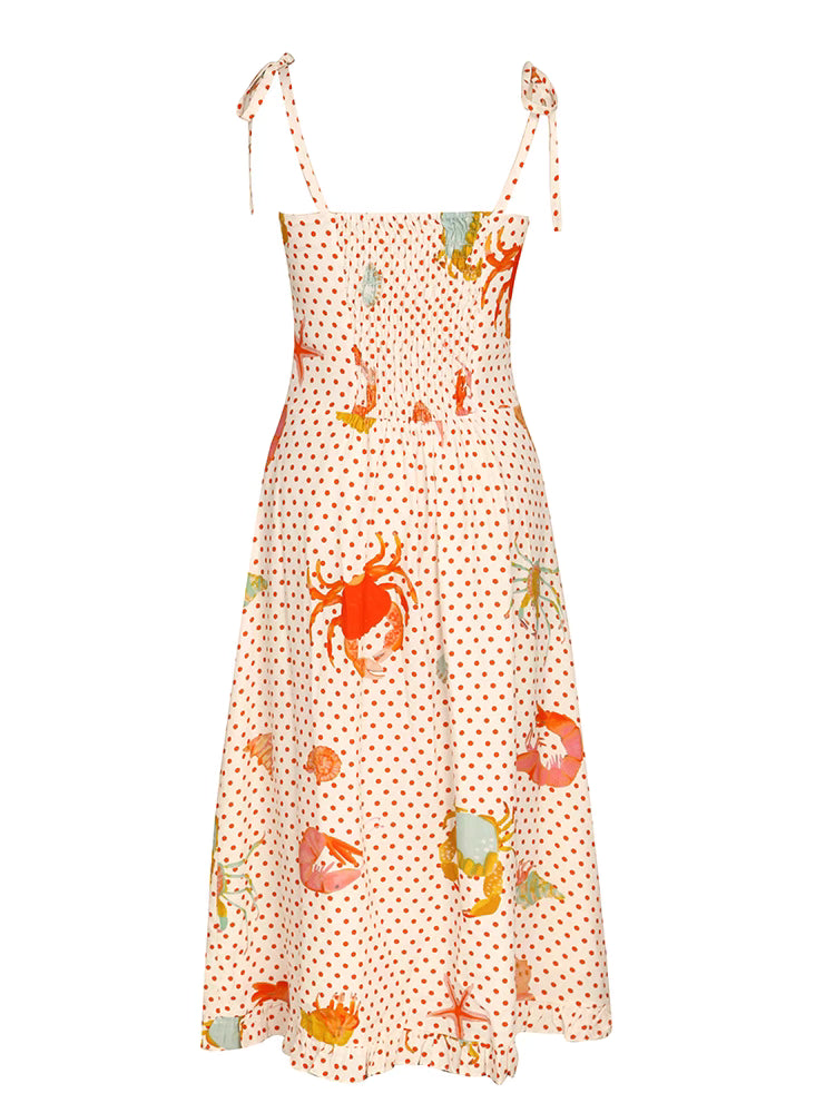 suspender polka dot crab hand-painted beach dress