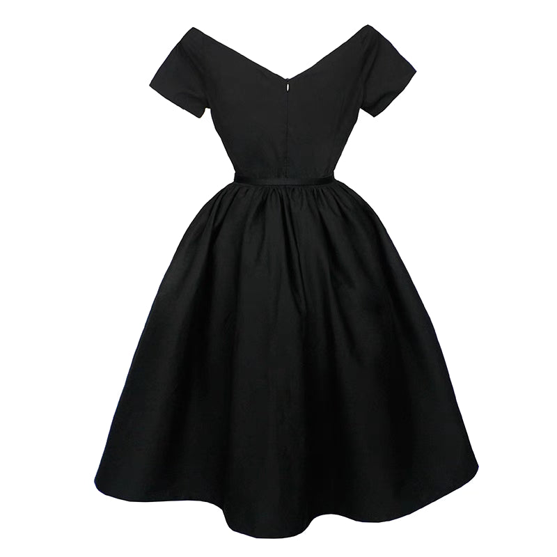 annual party retro style V-neck high waist puffy dress