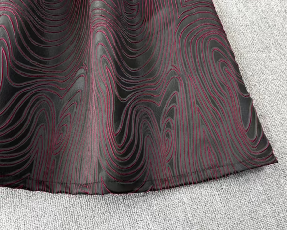 red flow line retro embroidered high-waisted skirt