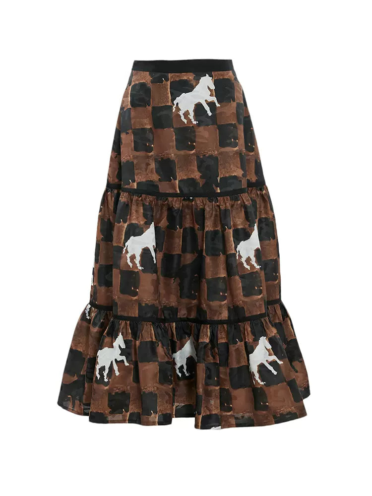 checkerboard pony print skirt