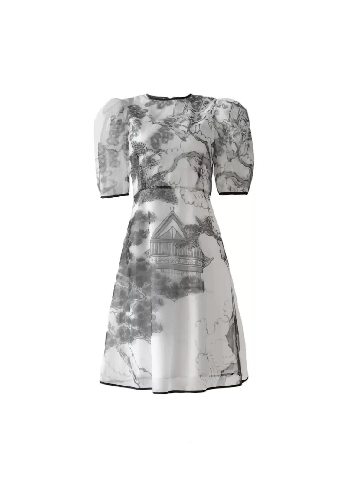 Red Mansions Ink Printed Puff Sleeve Dress