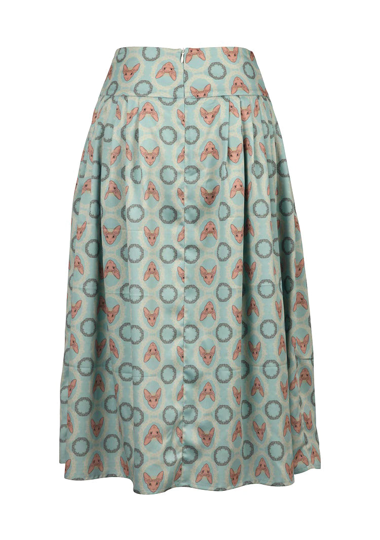 high-waisted mid-length cat skirt