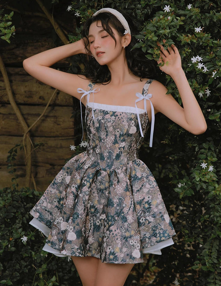 puffy pastoral style floral dress