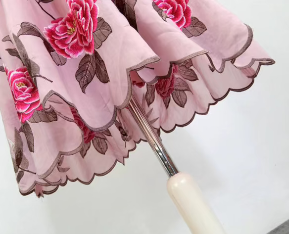 Tencel Embroidered Slightly Puffed Pleated Skirt