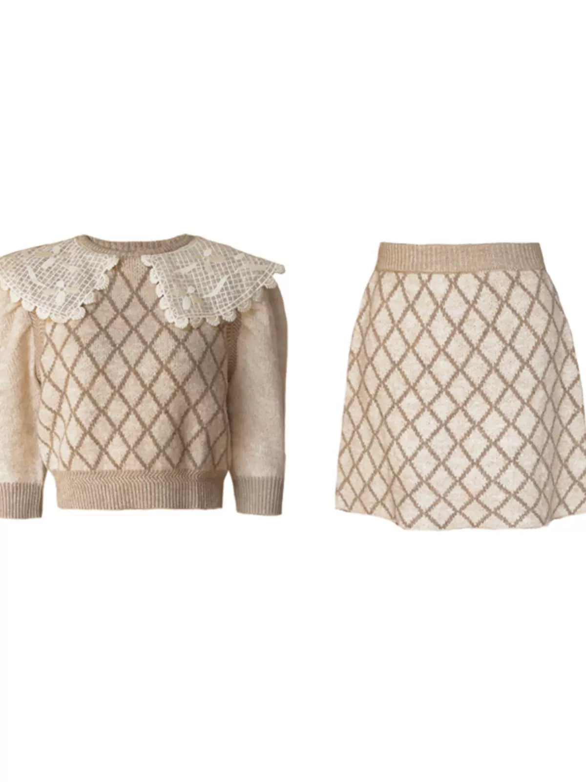 embroidered lapel rhombus knitted setup