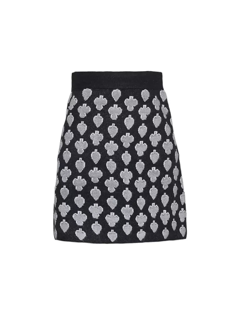 poker pattern jacquard knitted mini skirt