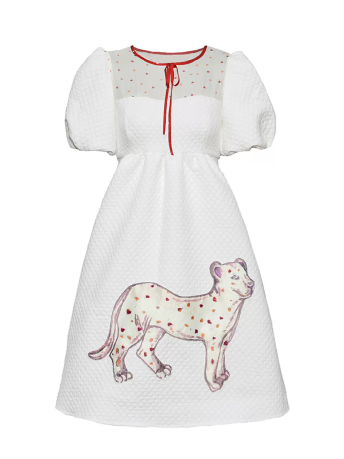 white dog puff sleeve dress