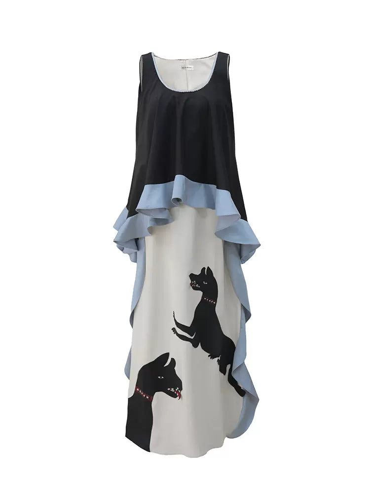 Original dog Ruffled Splicing dress