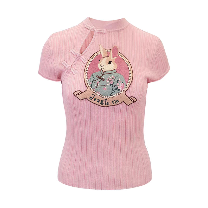 Stand Collar Diagonal Rabbit Sweater