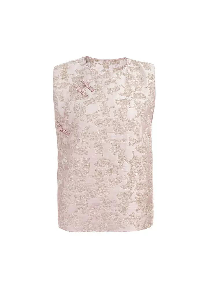 original cat jacquard oblique placket vest