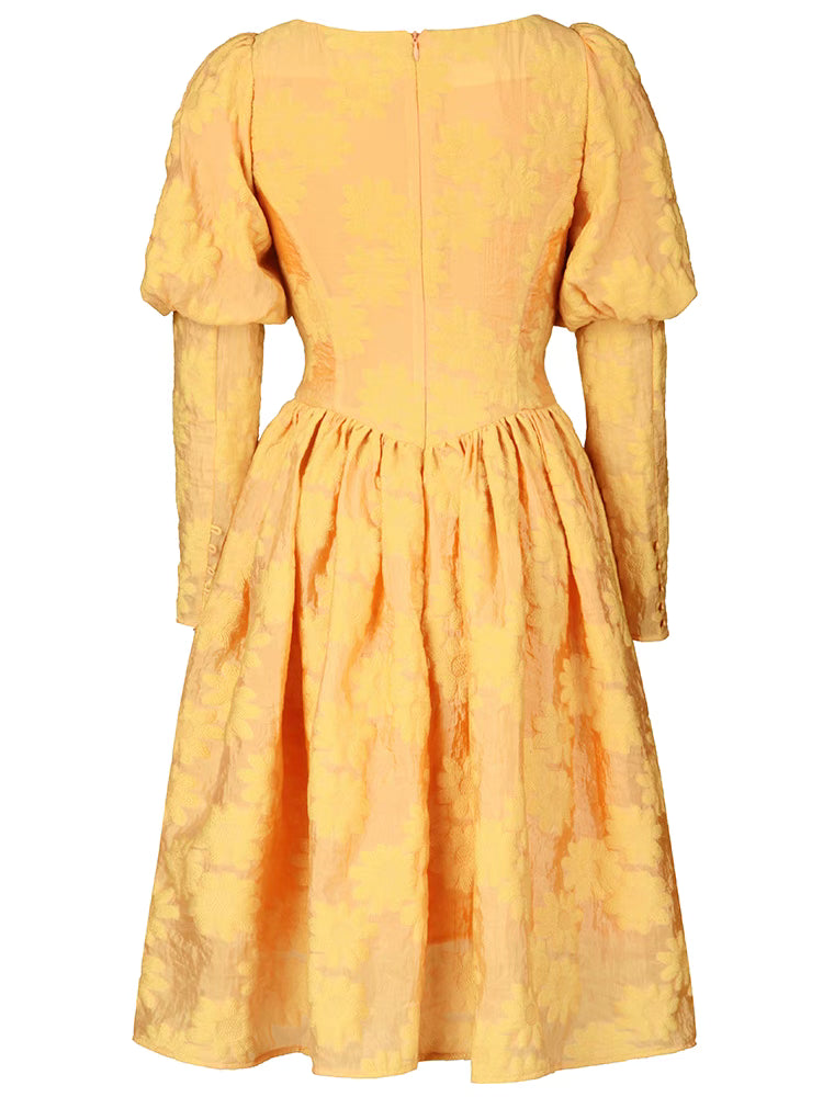yellow robe bubble foam sleeves dress