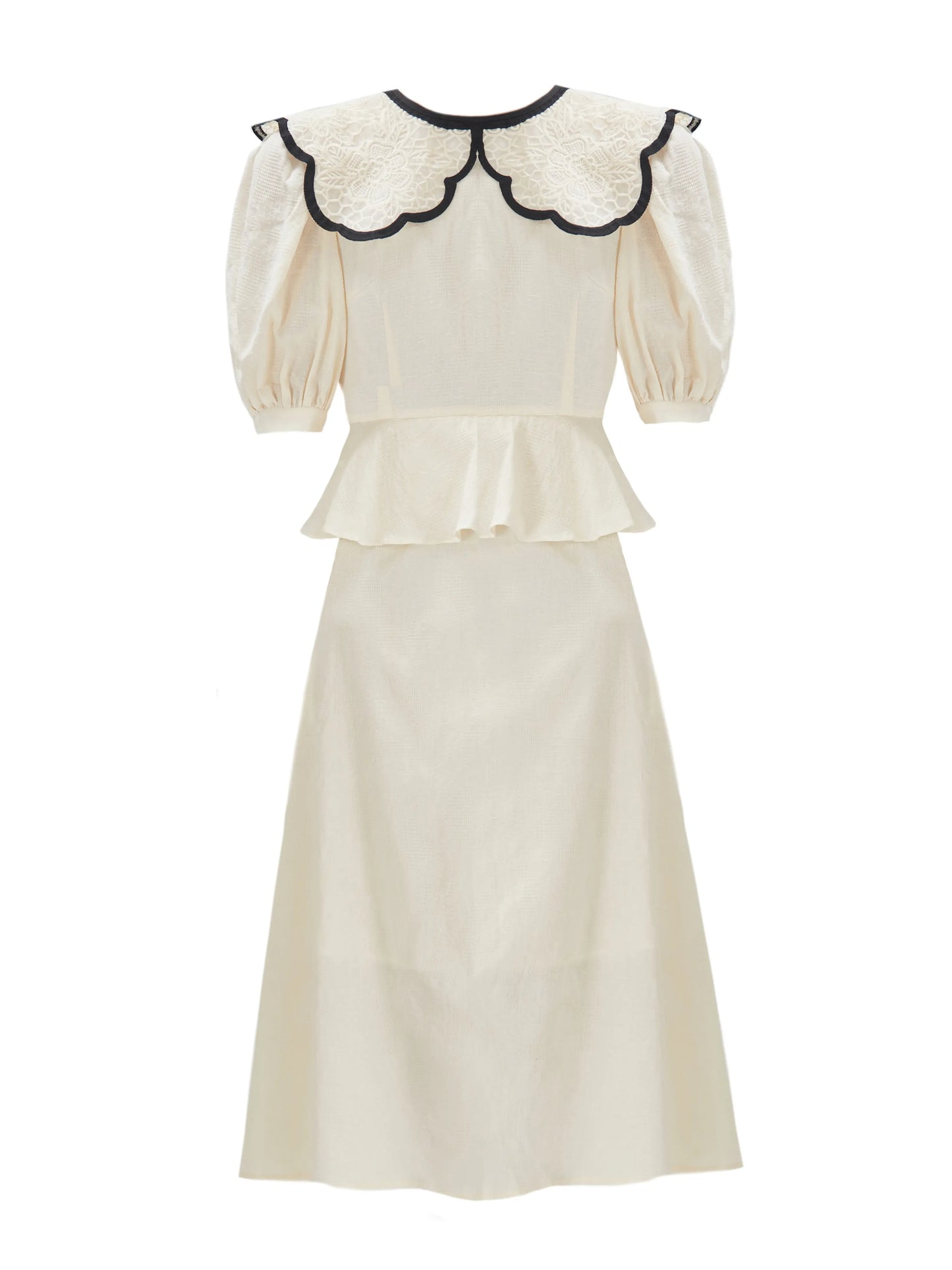 beige jacquard embroidered lapel waist dress