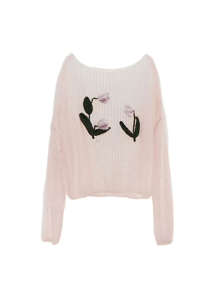 mohair hollow handmade tulip knitted sweater