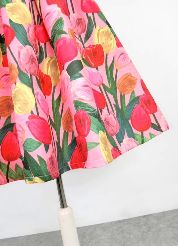 French turip print high waist umbrella skirt