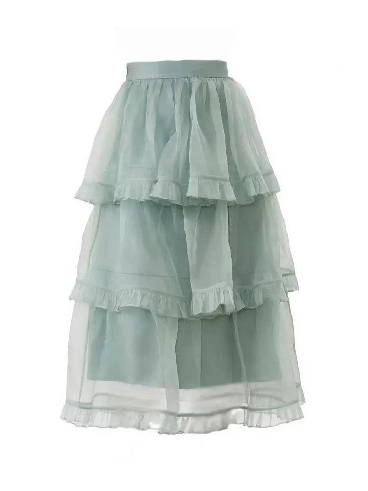 green mulberry silk fungus edge cake skirt