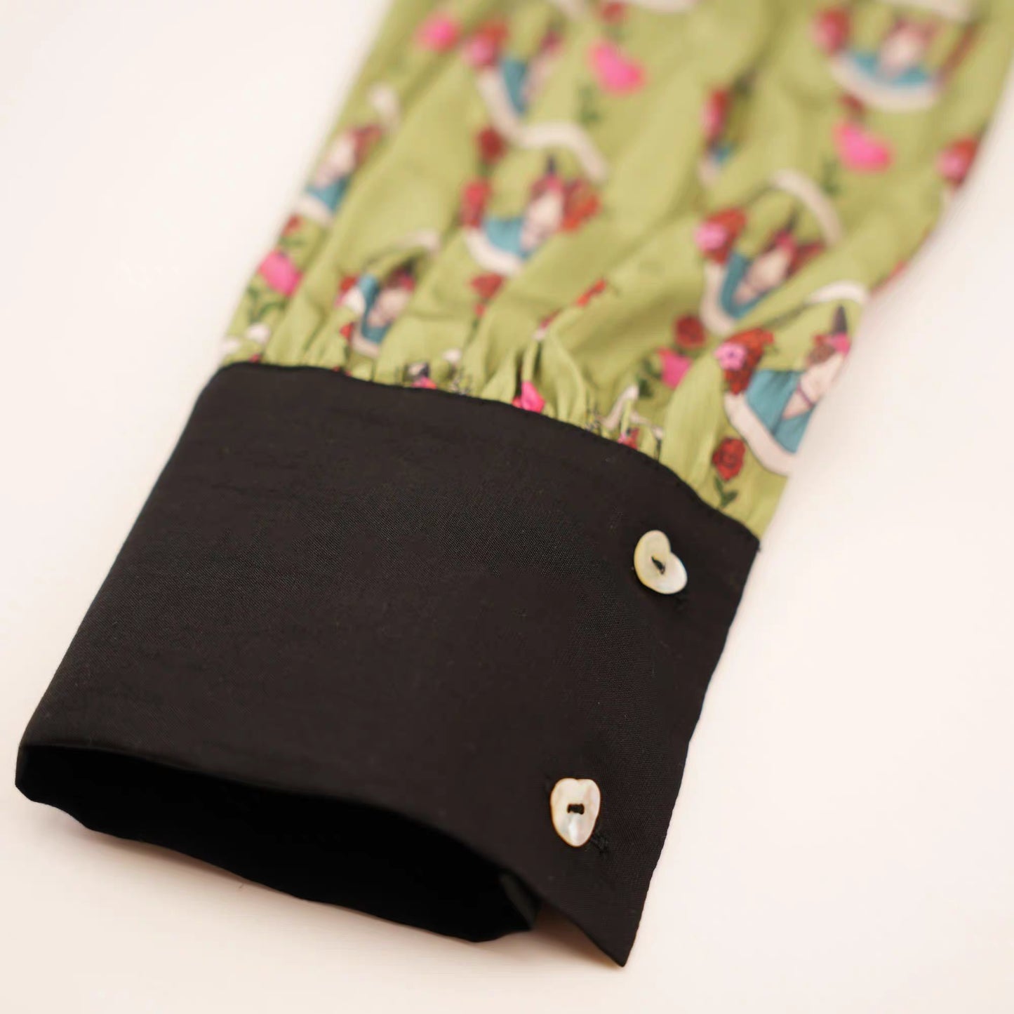 Rabbit Print Puff Sleeve Straight Retro Style Shirt