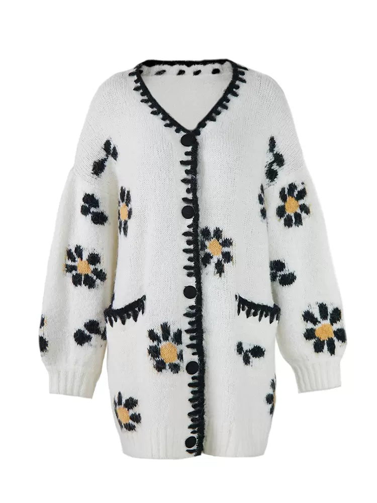 off-white floral crochet wool blend loose knitted cardigan