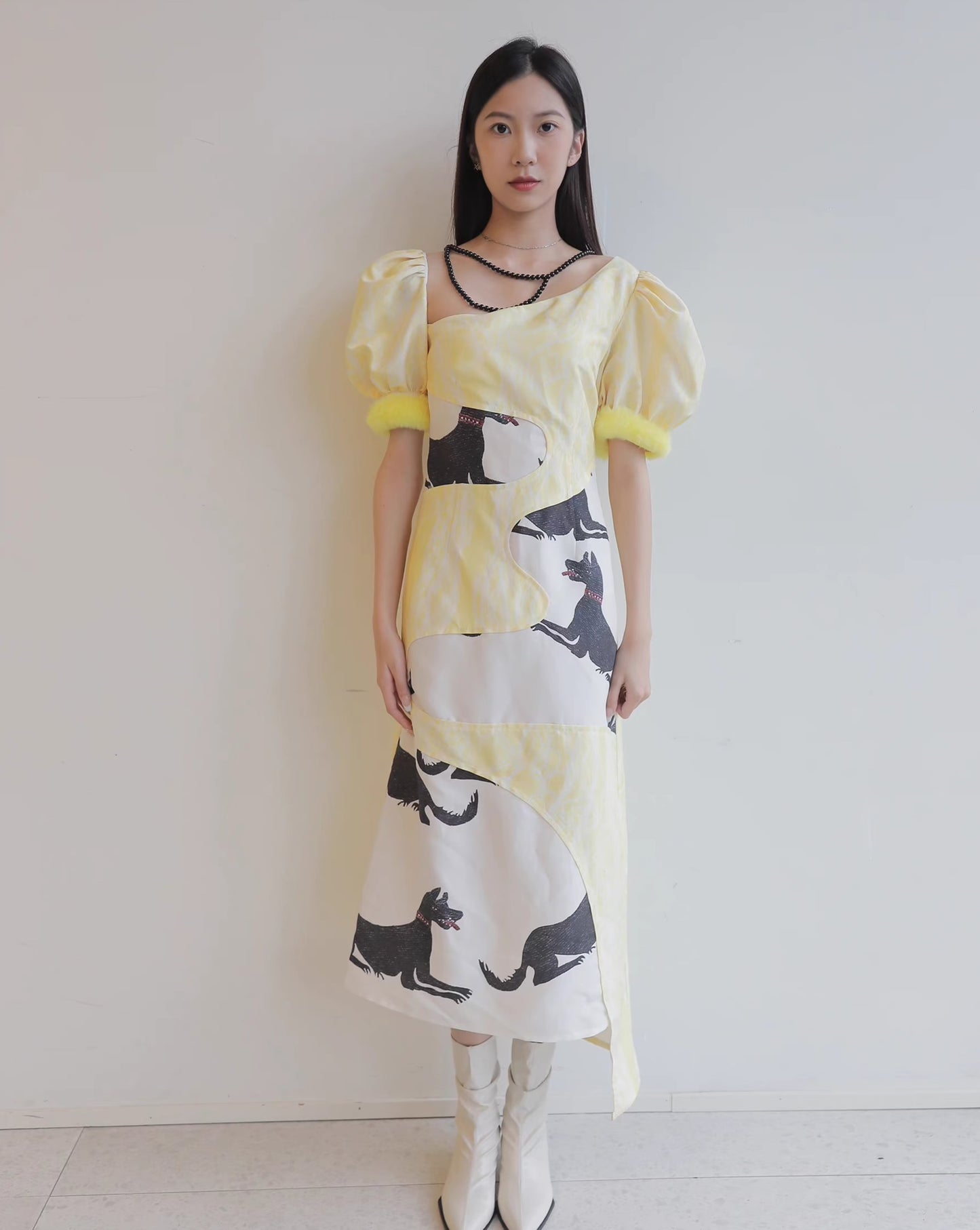 dog pattern irregular splicing dress