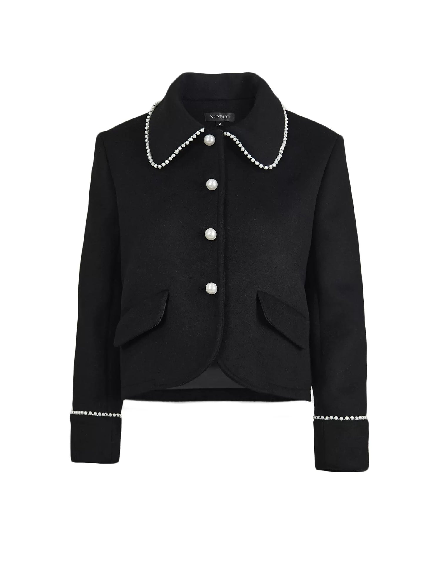 pearl trimmed doll collar woolen short coat