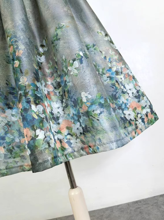 retro oil painting style high waist skirt