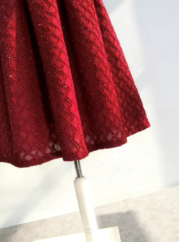 French retro atmospheric dark red drapey skirt