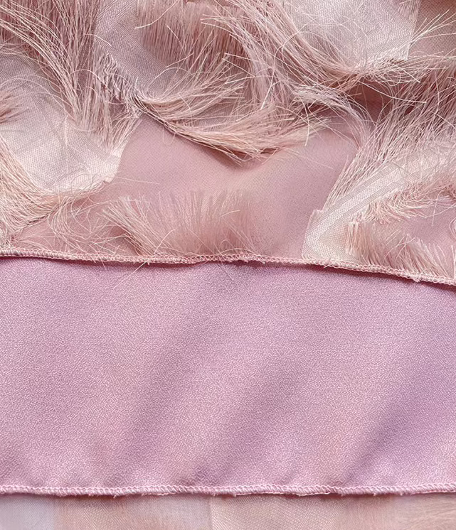 tassel feather thin lotus root pink chiffon fabric skirt