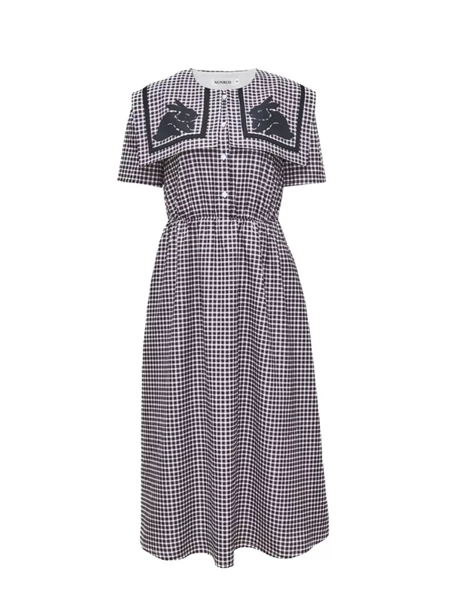 Rabbit New Style Plaid Print Waist Dress