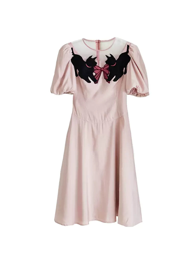 pink bow dog embroidery dress