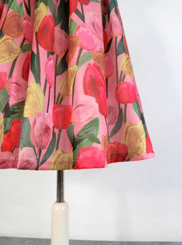 French commuting print high-waisted half-length tutu skirt