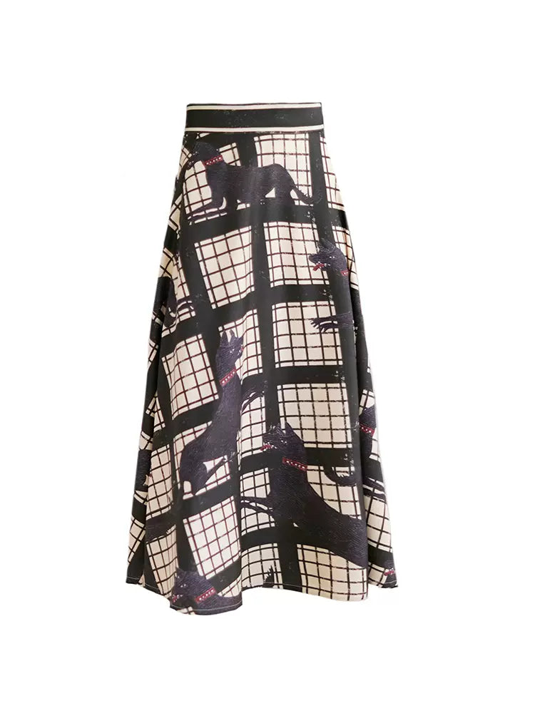 yellow and black plaid dog print skirt