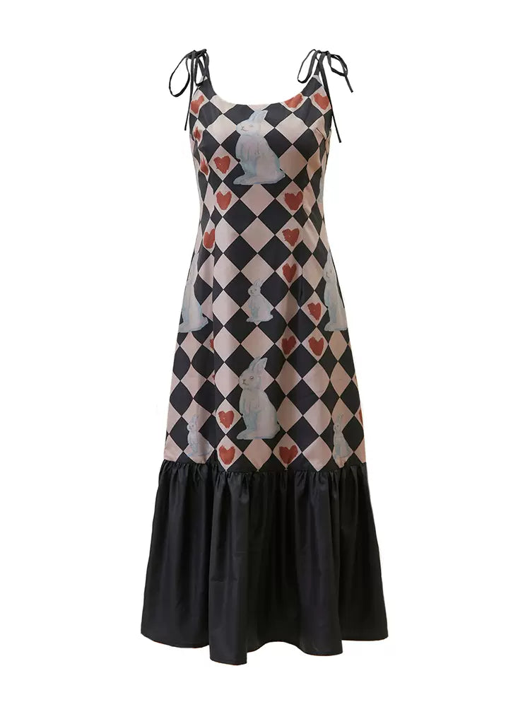 Diamond Rabbit Retro Print Suspender Dress