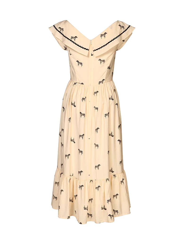 lotus leaf collar V-neck zebra dress