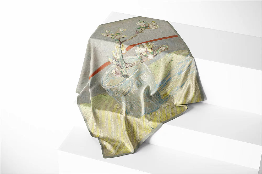 "Blooming almond branch in a glass" scarf