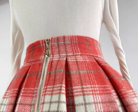 thickened plaid woolen high waist fluffy skirt
