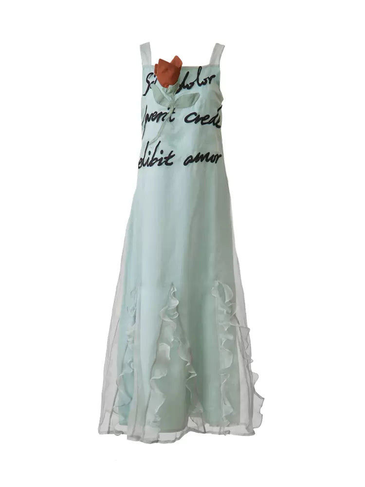 handmade flower letter patch silk dress