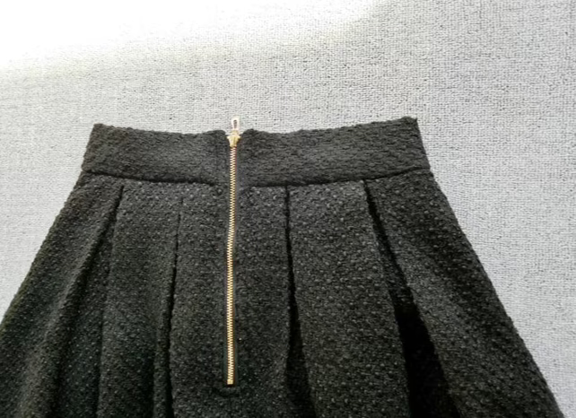 black slimming thickened tweed skirt