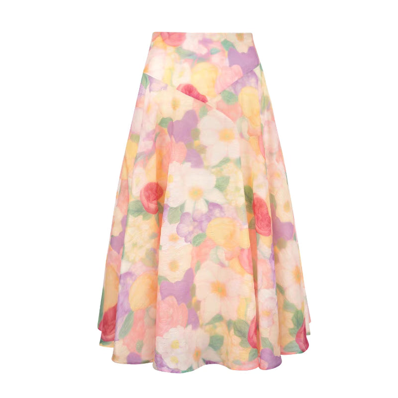summer pattern slimming watercolor print skirt