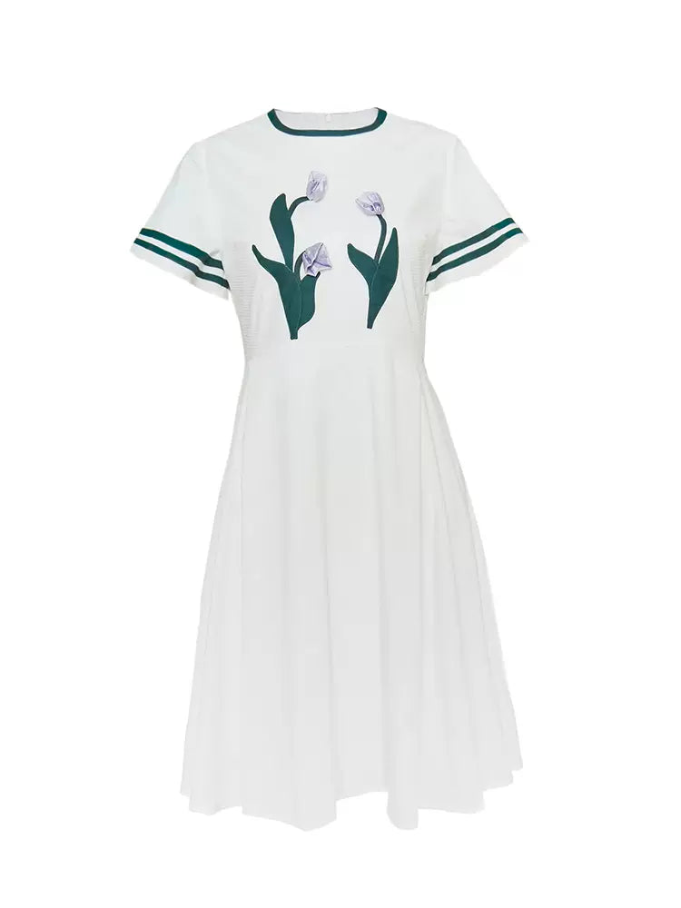 Handmade Flower Raglan Sleeve Little White Dress