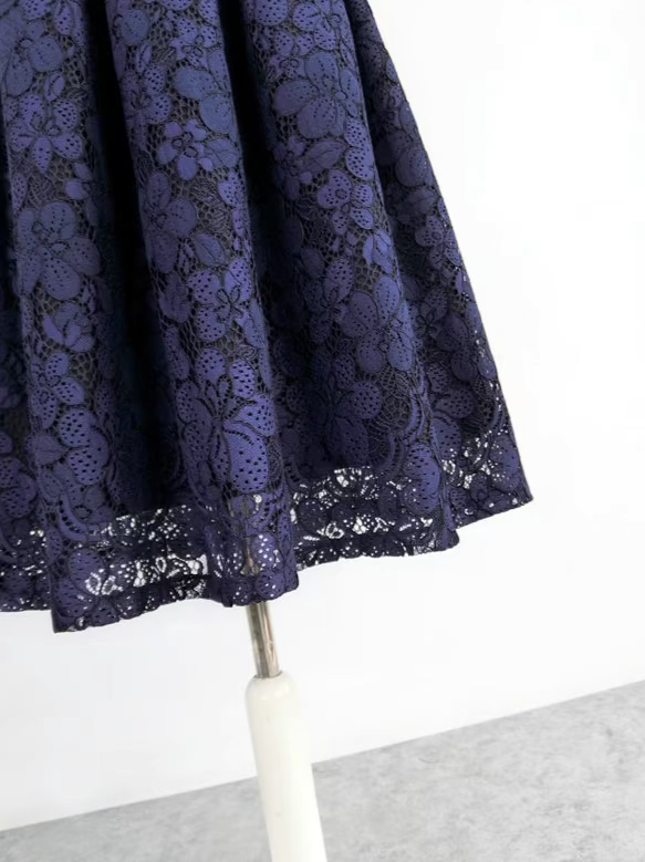 French navy blue pattern umbrella skirt