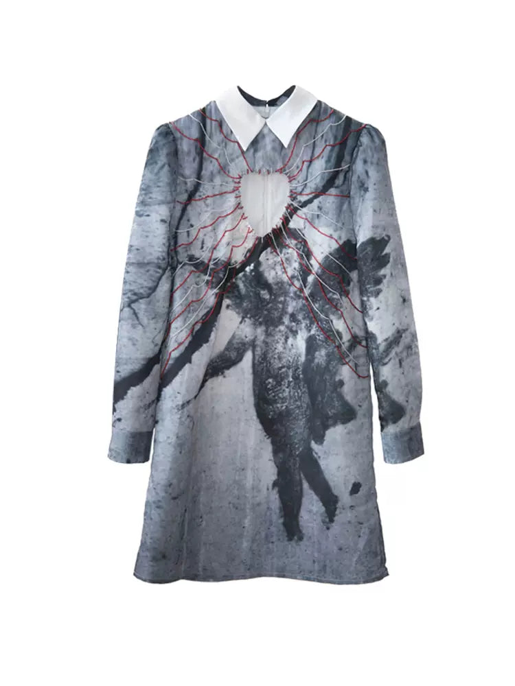 silver-gray heart-shaped hollow beaded dress