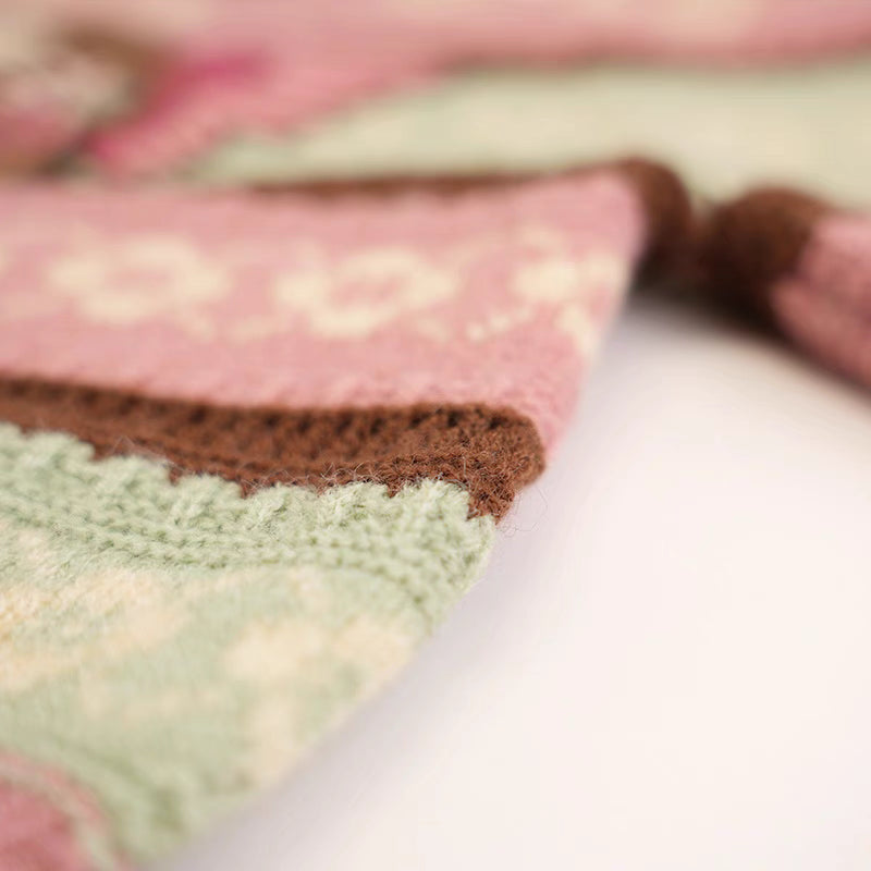 pink jacquard striped horse embroidered sweater