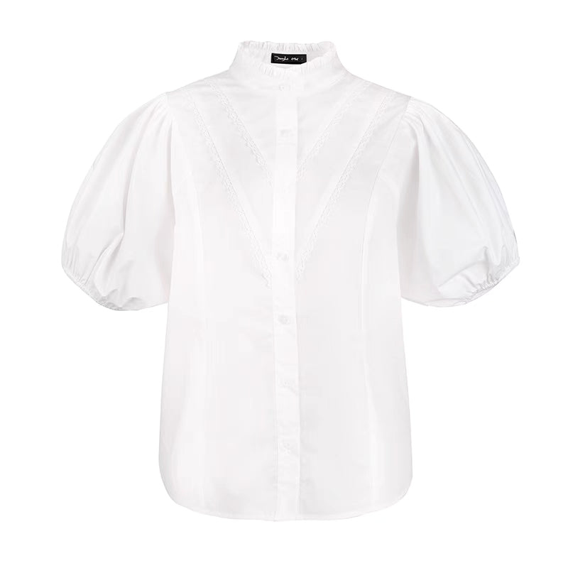 stand-up collar bat-sleeved loose-fitting shirt