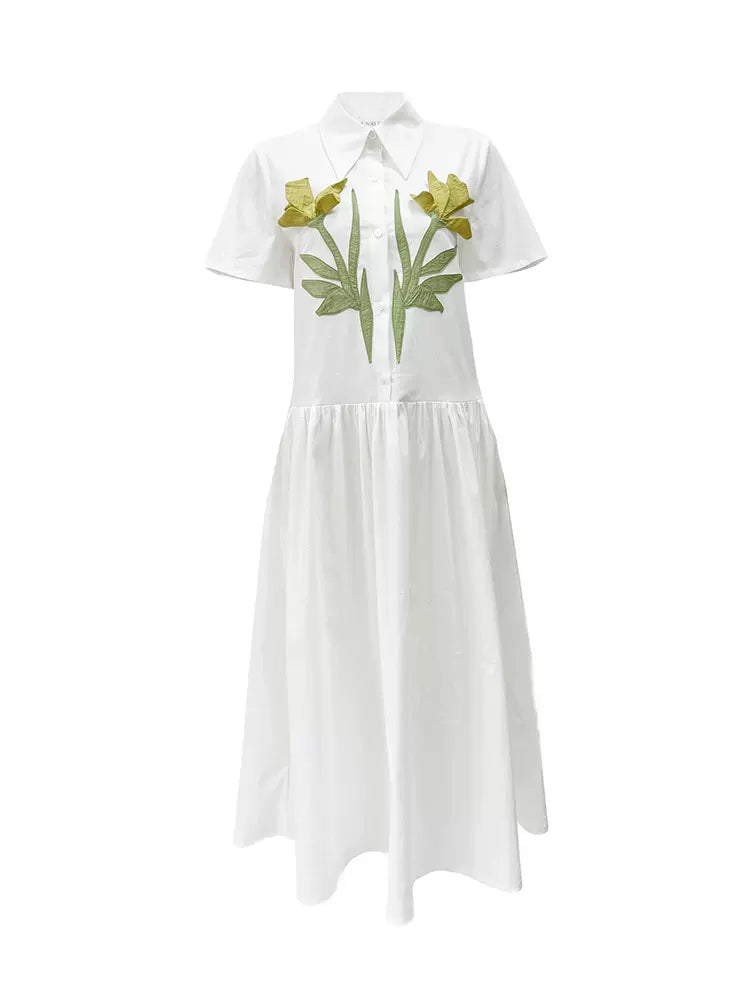 handmade floral white short-sleeved dress