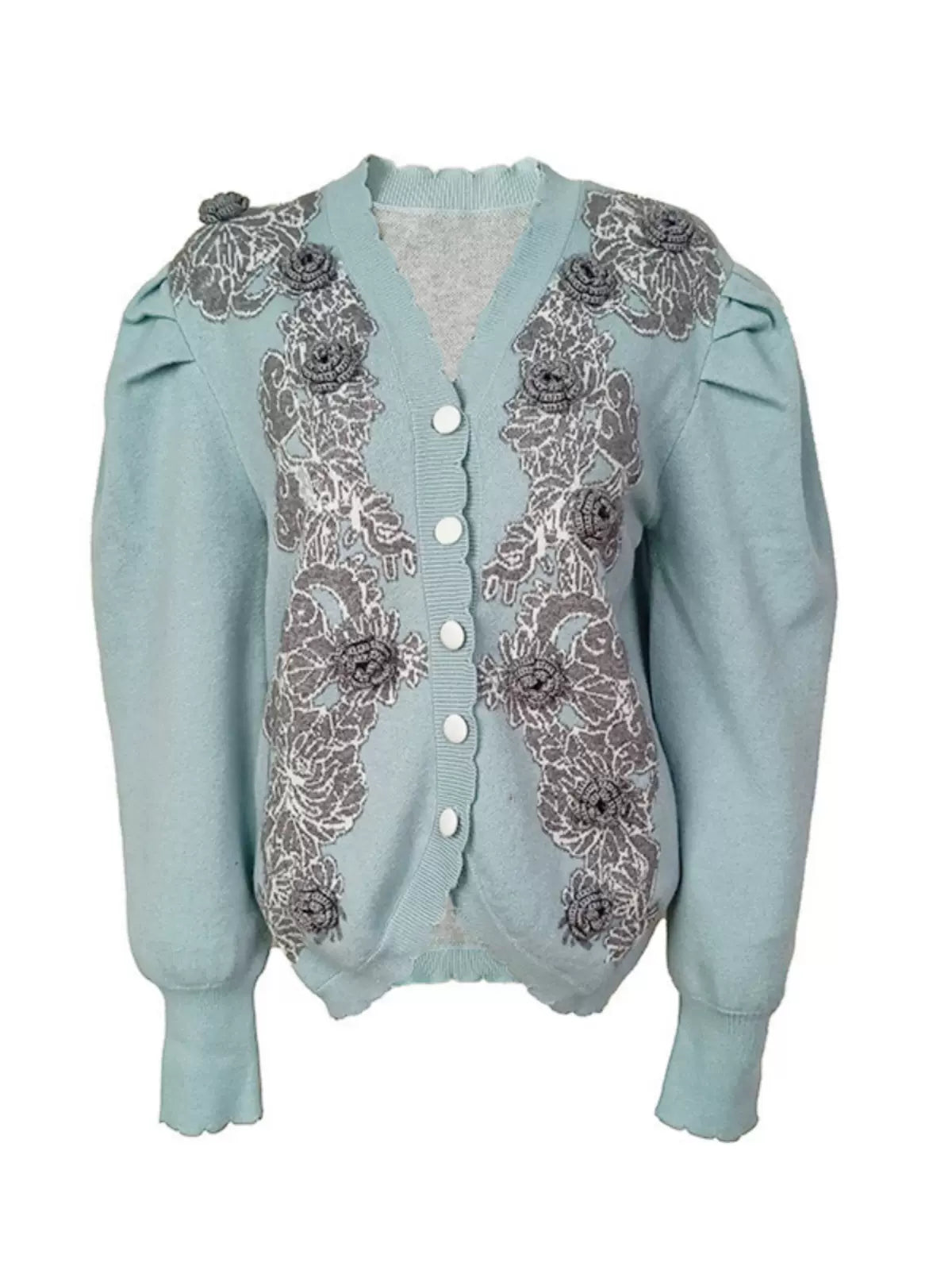 blue and gray handmade cardigan